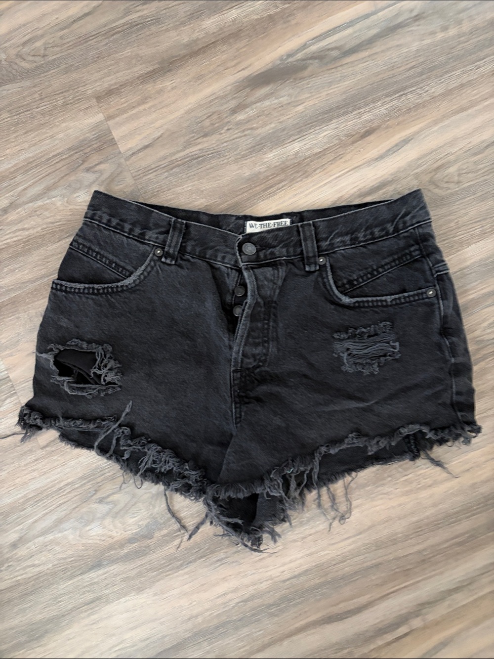 We The Free Black Distressed High-Rise Denim Cutoff Shorts